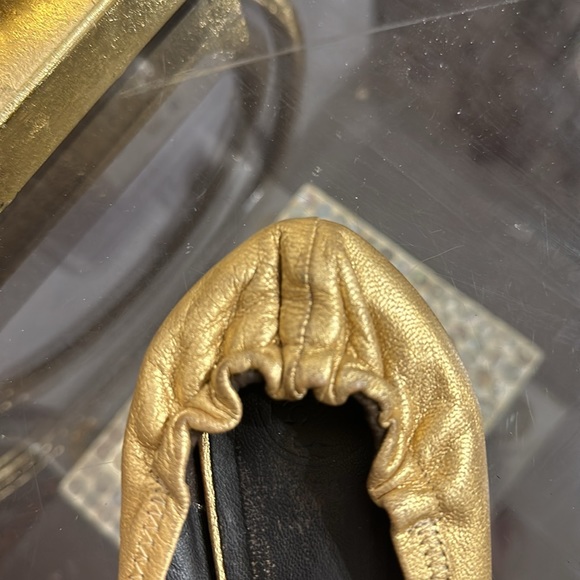 Tory Burch Reva Metallic Gold Ballet Flat With Gold Metal Double T Logo - Picture 7 of 16